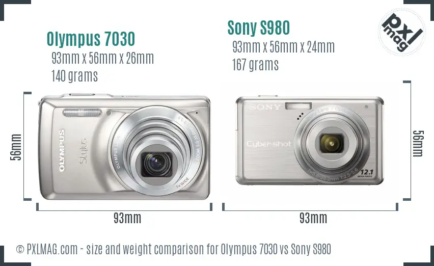 Olympus 7030 vs Sony S980 size comparison Olympus 7030 vs Sony S980 size comparison