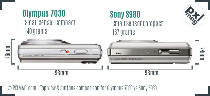 Olympus 7030 vs Sony S980 top view buttons comparison Olympus 7030 vs Sony S980 top view buttons comparison