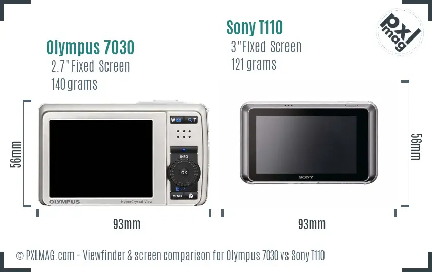 Olympus 7030 vs Sony T110 Screen and Viewfinder comparison