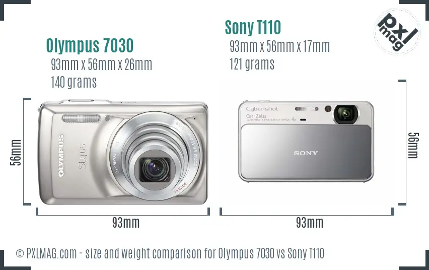 Olympus 7030 vs Sony T110 size comparison