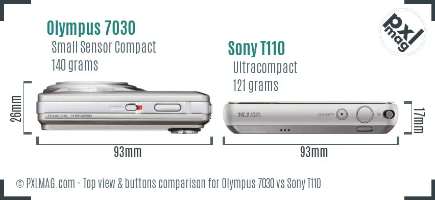 Olympus 7030 vs Sony T110 top view buttons comparison