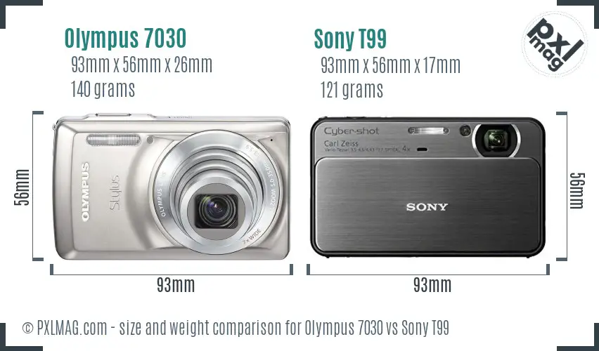 Olympus 7030 vs Sony T99 size comparison