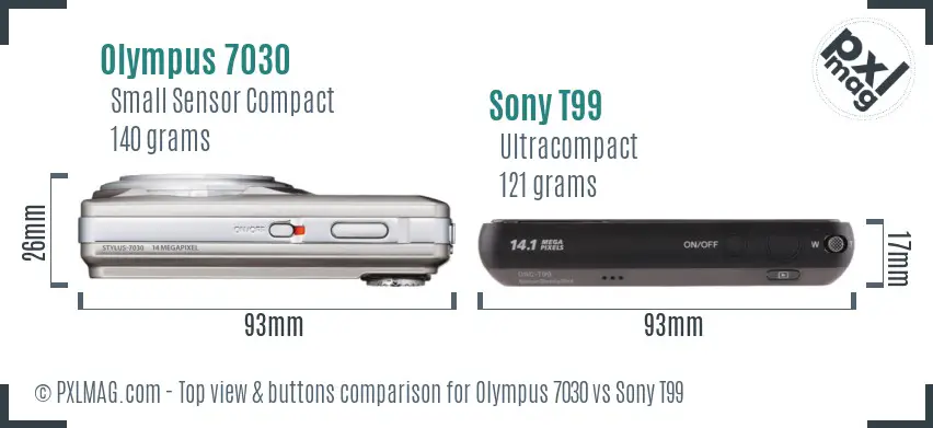 Olympus 7030 vs Sony T99 top view buttons comparison