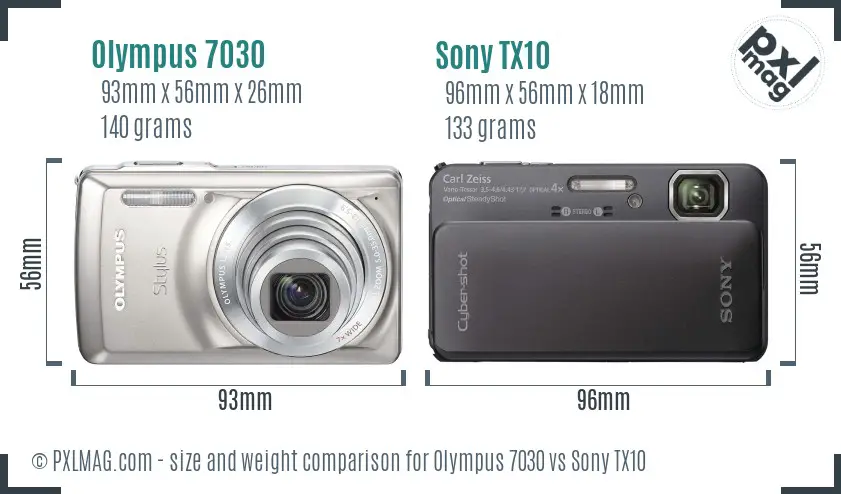 Olympus 7030 vs Sony TX10 size comparison