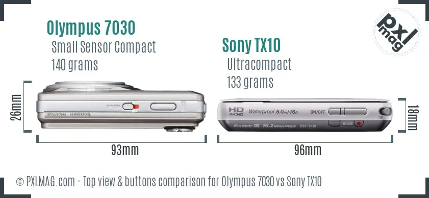 Olympus 7030 vs Sony TX10 top view buttons comparison