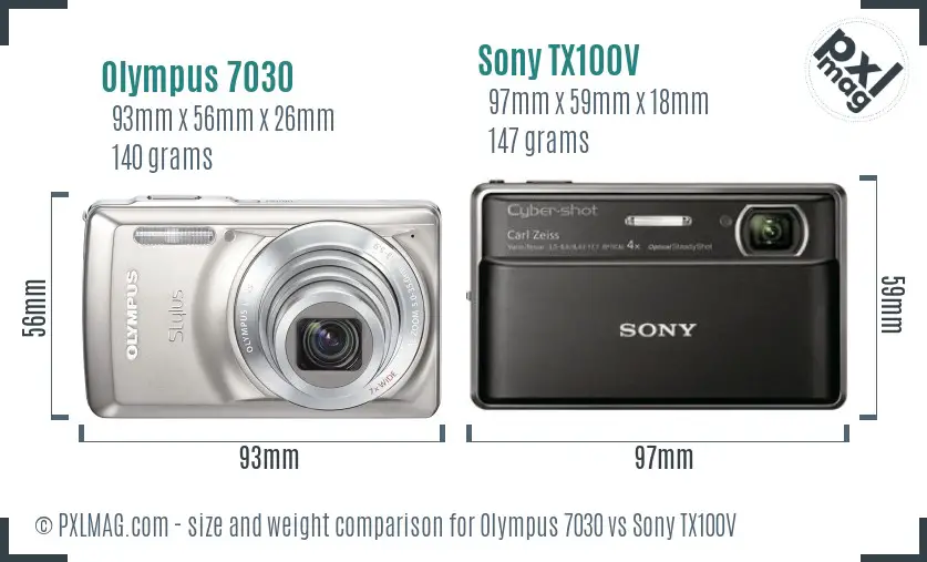 Olympus 7030 vs Sony TX100V size comparison Olympus 7030 vs Sony TX100V size comparison