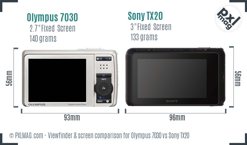 Olympus 7030 vs Sony TX20 Screen and Viewfinder comparison
