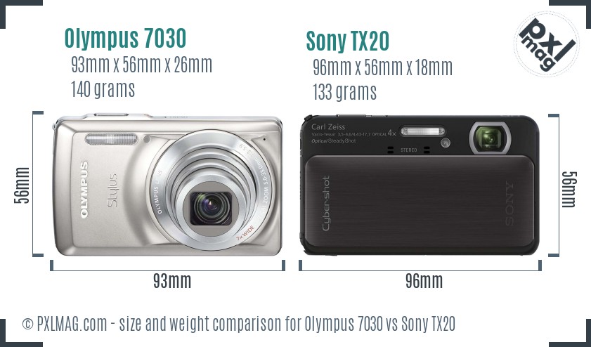 Olympus 7030 vs Sony TX20 size comparison Olympus 7030 vs Sony TX20 size comparison