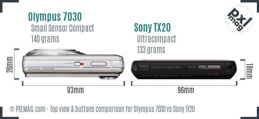 Olympus 7030 vs Sony TX20 top view buttons comparison