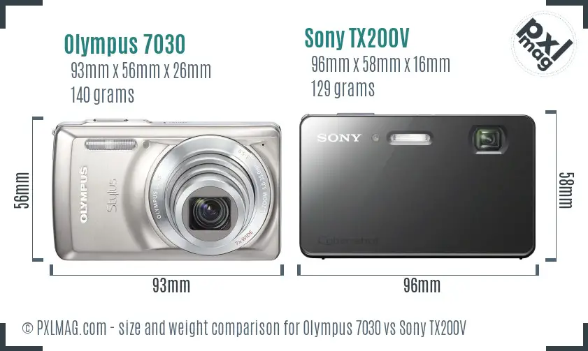 Olympus 7030 vs Sony TX200V size comparison