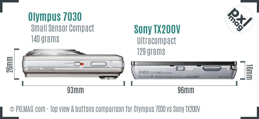 Olympus 7030 vs Sony TX200V top view buttons comparison