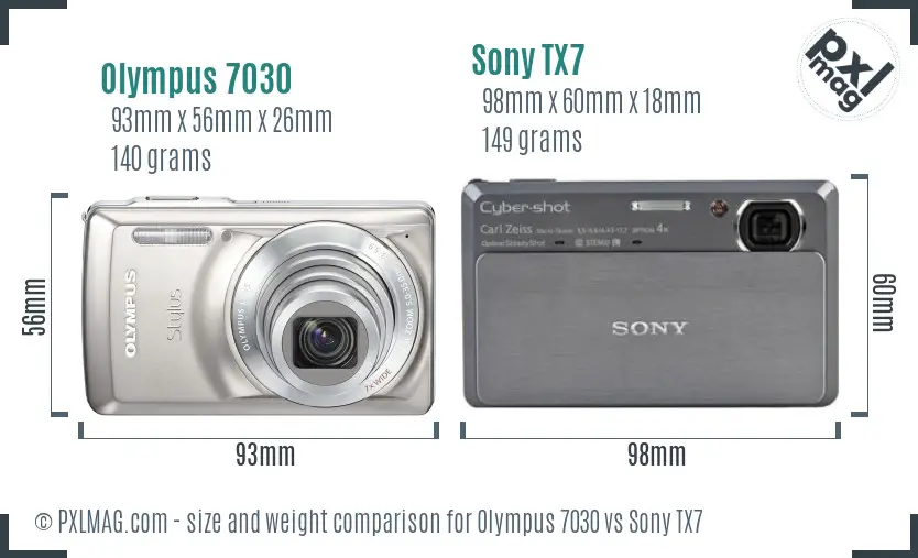 Olympus 7030 vs Sony TX7 size comparison