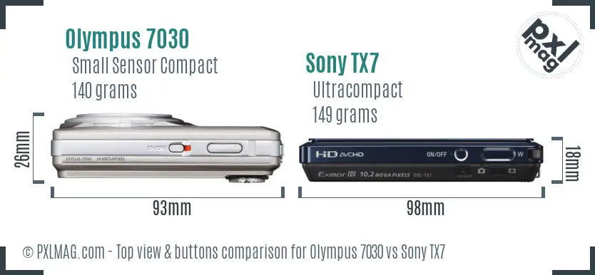 Olympus 7030 vs Sony TX7 top view buttons comparison