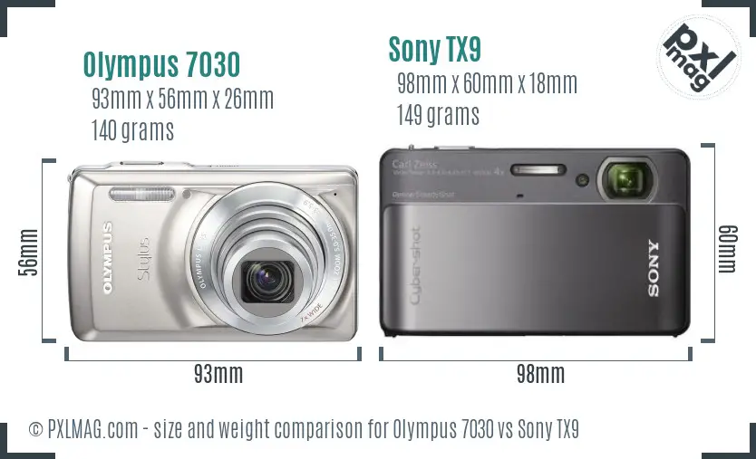 Olympus 7030 vs Sony TX9 size comparison Olympus 7030 vs Sony TX9 size comparison