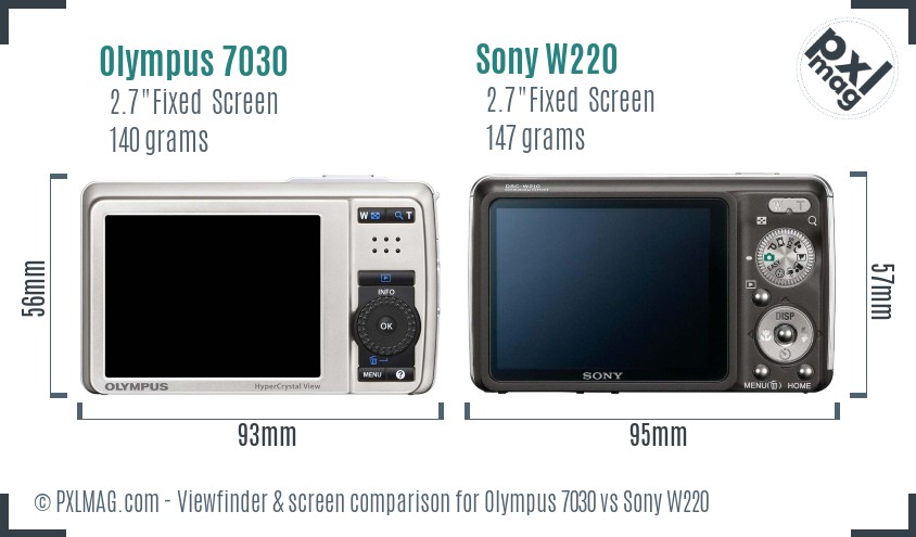 Olympus 7030 vs Sony W220 Screen and Viewfinder comparison