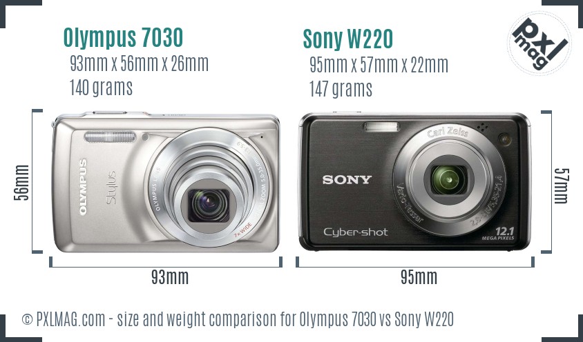 Olympus 7030 vs Sony W220 size comparison