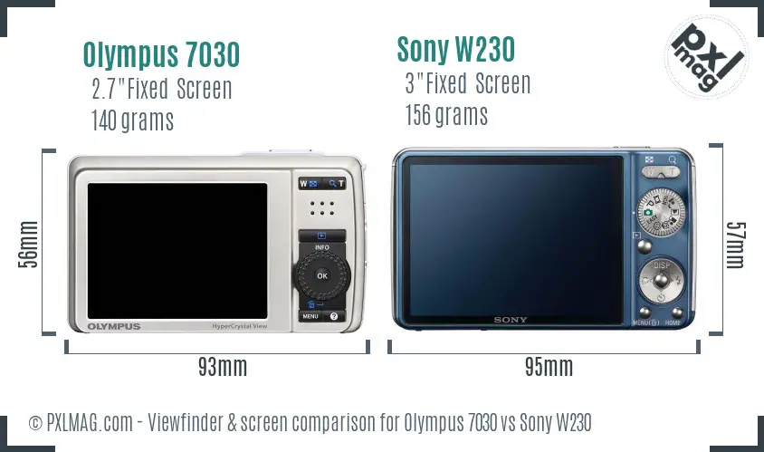 Olympus 7030 vs Sony W230 Screen and Viewfinder comparison