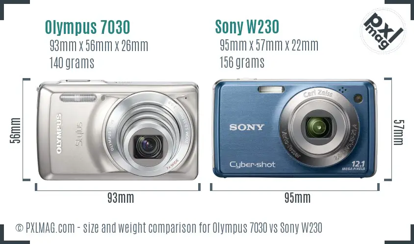 Olympus 7030 vs Sony W230 size comparison