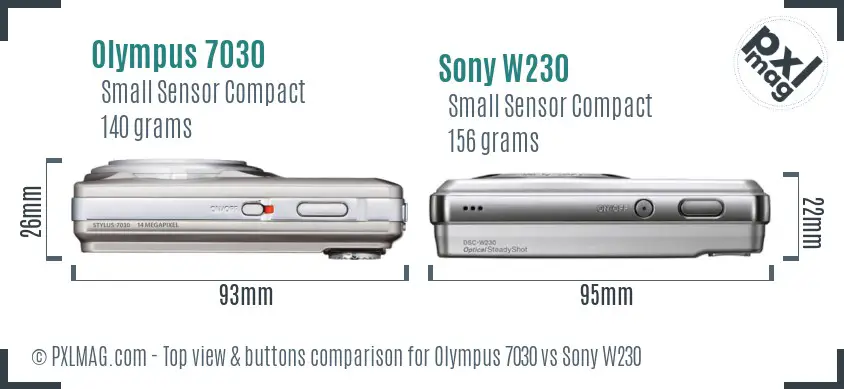 Olympus 7030 vs Sony W230 top view buttons comparison