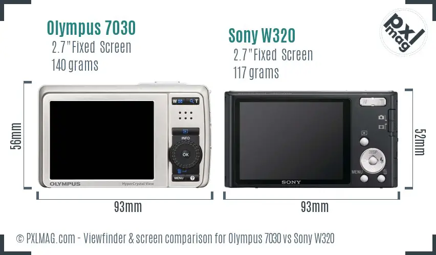 Olympus 7030 vs Sony W320 Screen and Viewfinder comparison