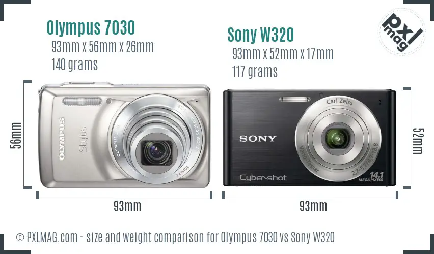 Olympus 7030 vs Sony W320 size comparison