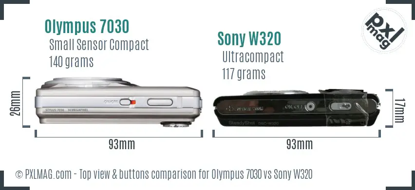 Olympus 7030 vs Sony W320 top view buttons comparison