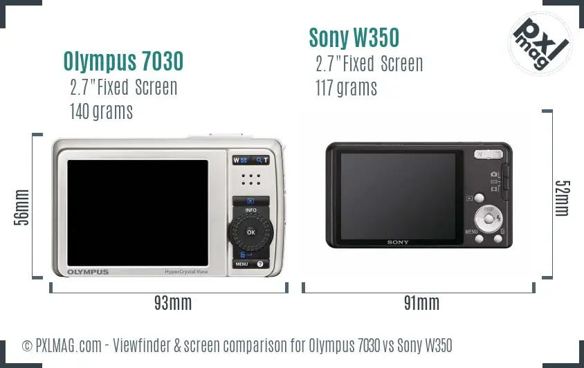 Olympus 7030 vs Sony W350 Screen and Viewfinder comparison