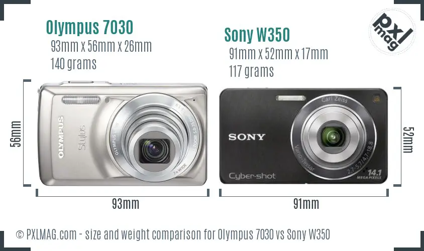 Olympus 7030 vs Sony W350 size comparison