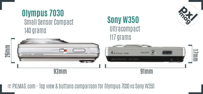 Olympus 7030 vs Sony W350 top view buttons comparison