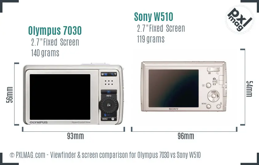 Olympus 7030 vs Sony W510 Screen and Viewfinder comparison