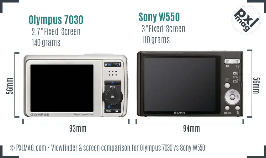 Olympus 7030 vs Sony W550 Screen and Viewfinder comparison