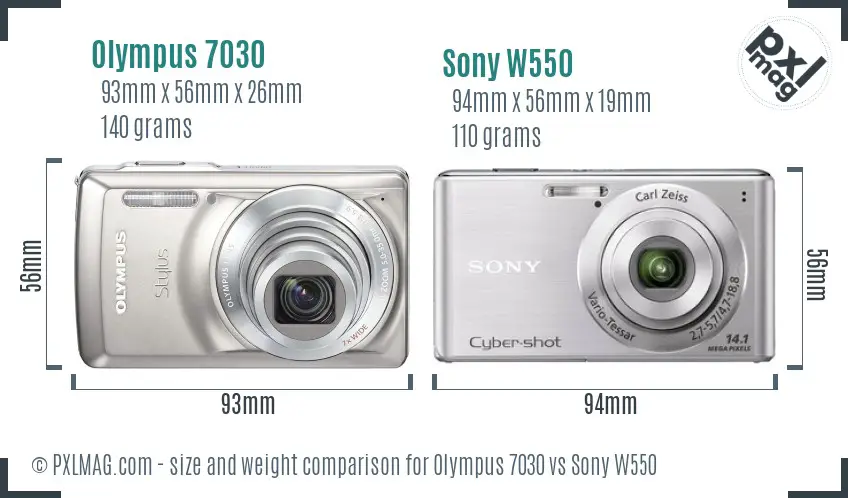 Olympus 7030 vs Sony W550 size comparison