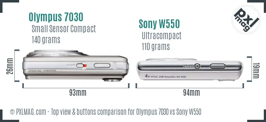 Olympus 7030 vs Sony W550 top view buttons comparison