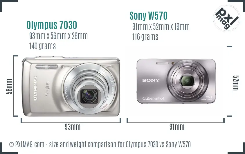 Olympus 7030 vs Sony W570 size comparison