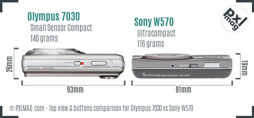 Olympus 7030 vs Sony W570 top view buttons comparison