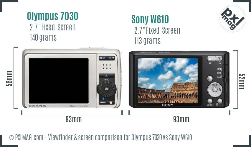 Olympus 7030 vs Sony W610 Screen and Viewfinder comparison