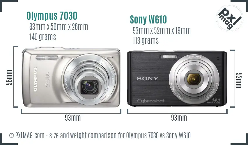Olympus 7030 vs Sony W610 size comparison