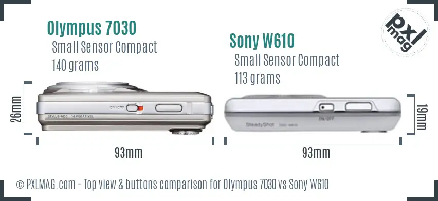 Olympus 7030 vs Sony W610 top view buttons comparison