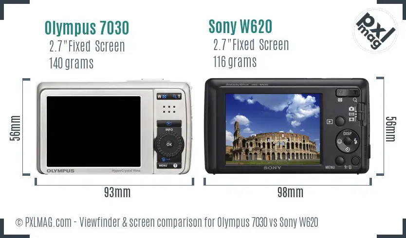 Olympus 7030 vs Sony W620 Screen and Viewfinder comparison
