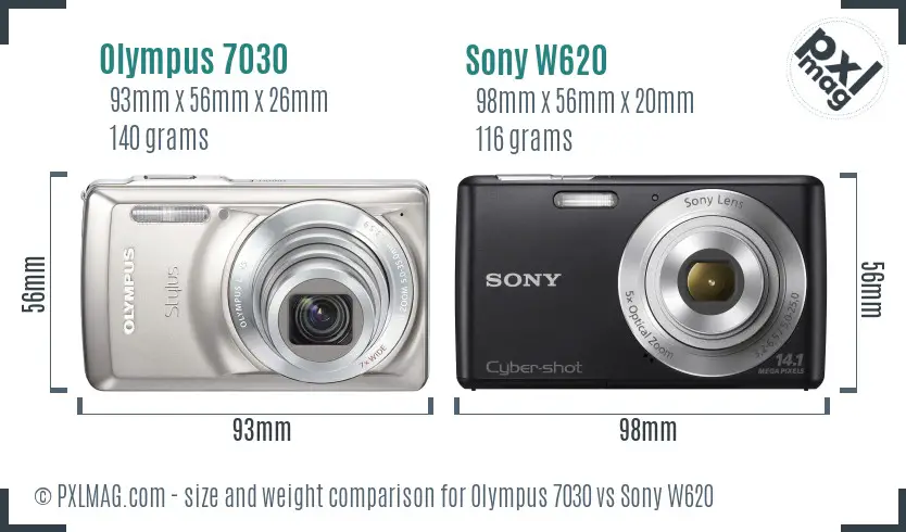 Olympus 7030 vs Sony W620 size comparison