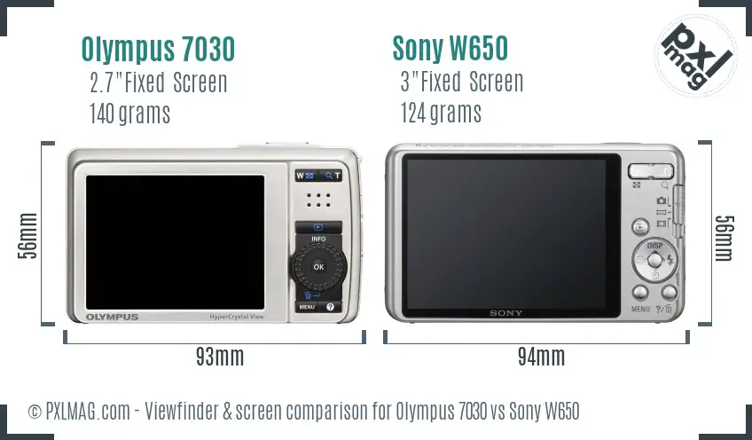 Olympus 7030 vs Sony W650 Screen and Viewfinder comparison