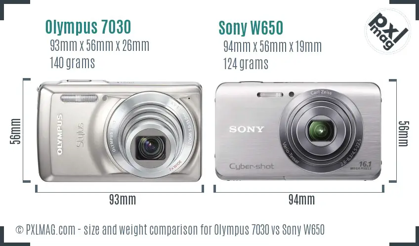Olympus 7030 vs Sony W650 size comparison