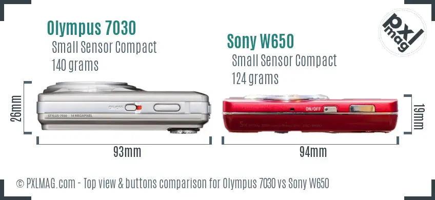 Olympus 7030 vs Sony W650 top view buttons comparison