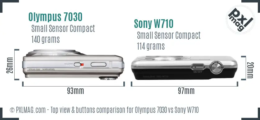 Olympus 7030 vs Sony W710 top view buttons comparison