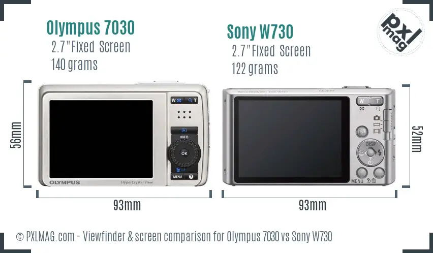 Olympus 7030 vs Sony W730 Screen and Viewfinder comparison