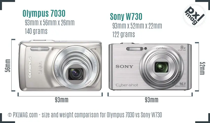 Olympus 7030 vs Sony W730 size comparison