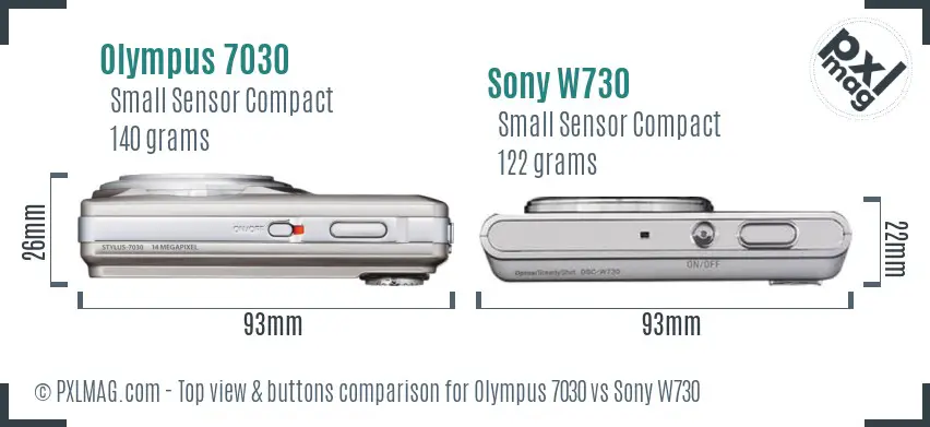 Olympus 7030 vs Sony W730 top view buttons comparison