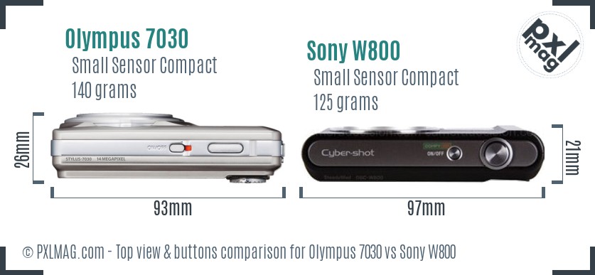 Olympus 7030 vs Sony W800 top view buttons comparison