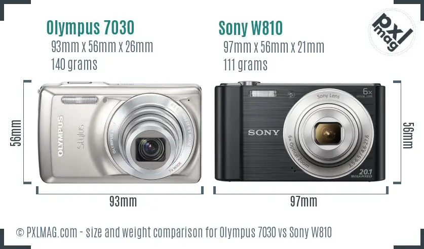 Olympus 7030 vs Sony W810 size comparison