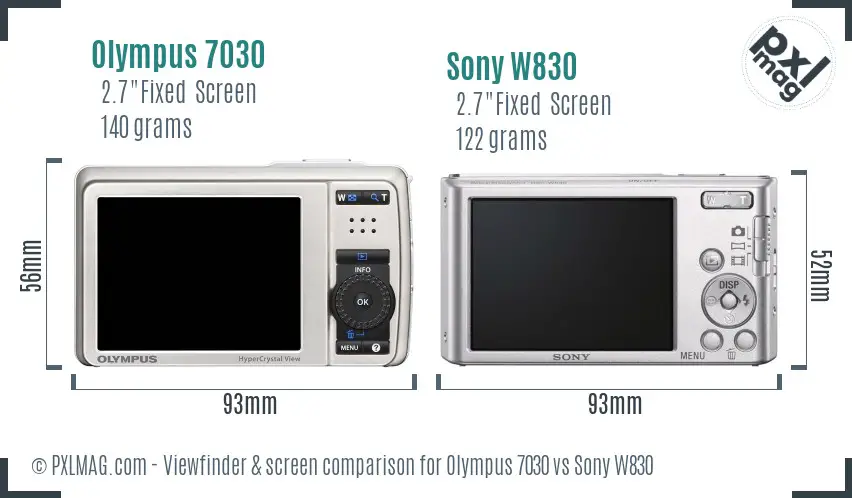 Olympus 7030 vs Sony W830 Screen and Viewfinder comparison